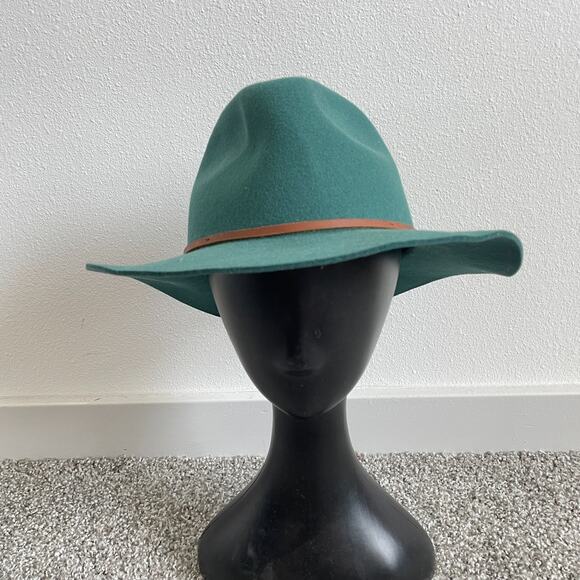 Brixton Wesley Wool Fedora Hat Forest Green Rodeo Cowgirl Leather Trim Classic - Picture 2 of 7